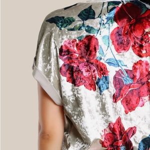 Silver Flower Cuffed Crushed Velvet Soft Top L
